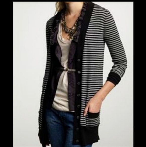 J. Crew Sweaters - J.Crew Navy/White Stripe V Neck Merino Wool Boyfriend button up Cardigan LG
